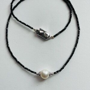 Fun Pearl & Black Bead Necklace
